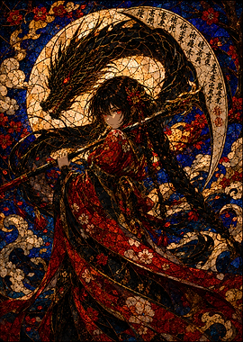 Dragon and Warrior in Stained Glass