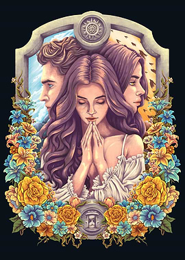 Surreal Portrait of two person with blooming floral Border called Viraha