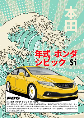 Honda Civic Si Japanese Art Poster