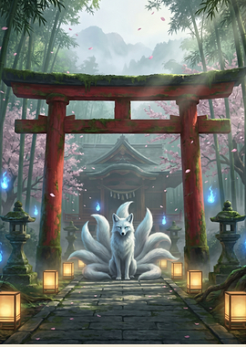 Mythical Fox Spirit at Japanese Shrine