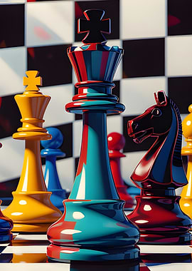 Abstract Chess Pieces on Board