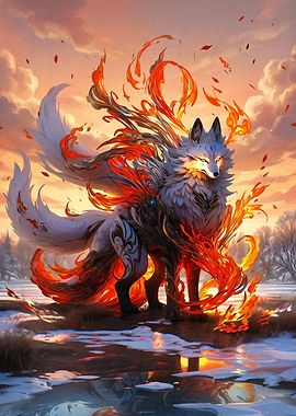 Fiery Fox Spirit in Winter Landscape