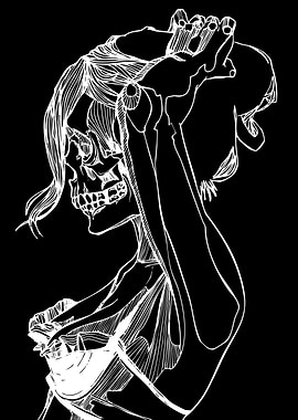 Skeleton Woman with Flowing Hair