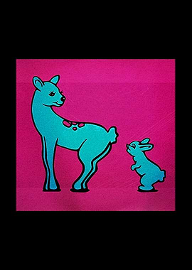Deer and Rabbit on Pink Background
