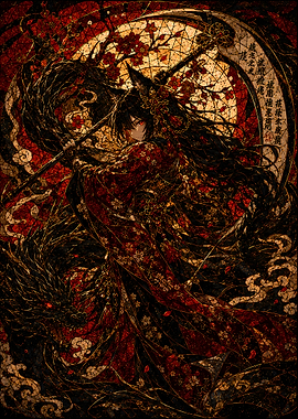 Anime Woman with Dragon and Scythe
