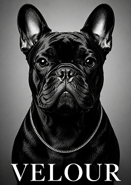 Black French Bulldog with Chain