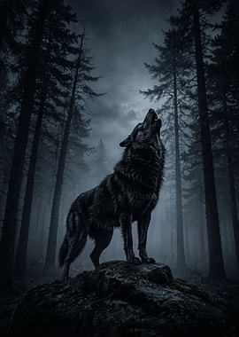 Wolf Howling in a Dark Forest Dark Aesthetic