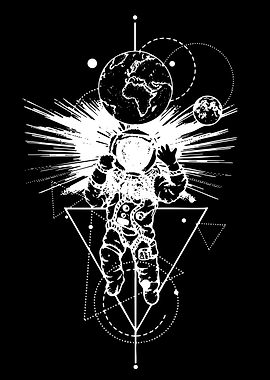 Astronaut with Geometric Space Design
