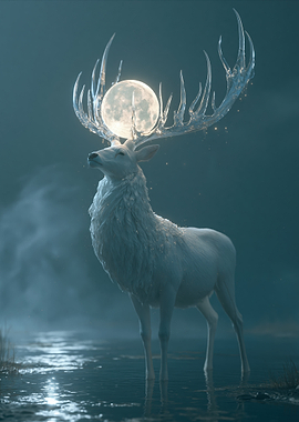 White Stag with Moon Antlers