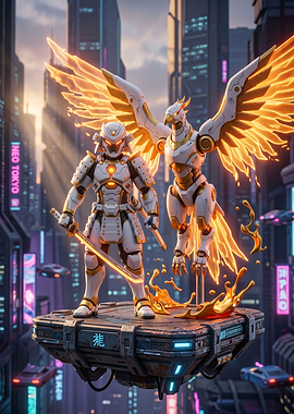 Cyberpunk Samurai and Phoenix