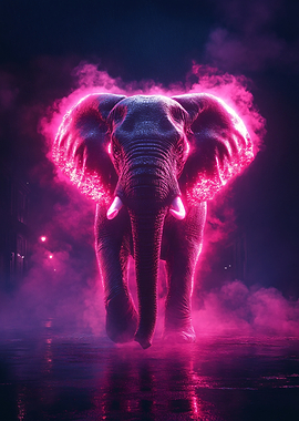 Neon Elephant in Fog