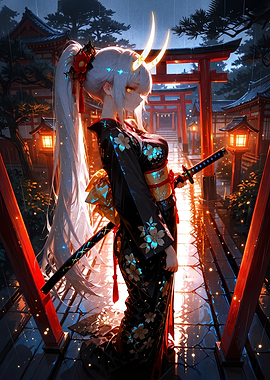 Anime Samurai Woman in Kimono