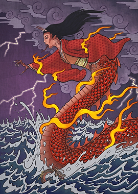 Naga Dragon Woman in Stormy Seas