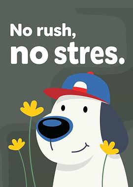 Dog with flowers and text