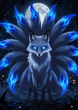 Nine-Tailed Fox with Blue Flames