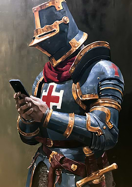 Crusader Knight Using a Smartphone