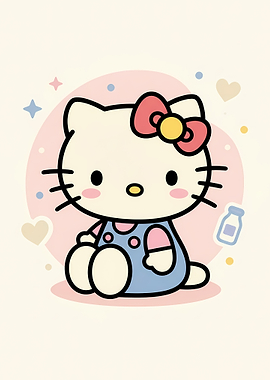 Hello Kitty Sitting with Milk Bottle