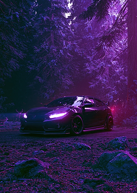Cyberpunk Honda Civic Type R Car in Forest