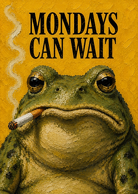Frog Smoking Cigarette with 'Mondays Can Wait' Text