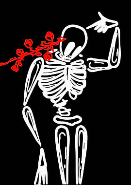 Skeleton with Red Flowers