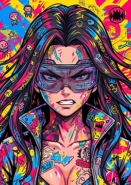 Cyberpunk Woman with Neon Tattoos