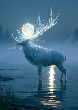 Magical White Stag with Moon Antlers