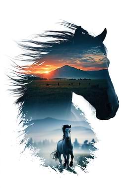 Double Exposure Horse Landscape