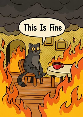 Cat in a burning room saying This Is Fine