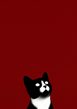 Black and White Cat Looking Up