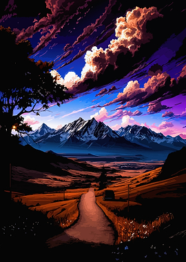 Dramatic Mountain Landscape at Sunset