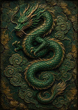 Green Dragon Relief with Clouds