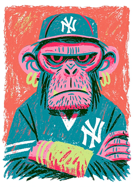 Stylized Monkey Wearing Yankees Gear