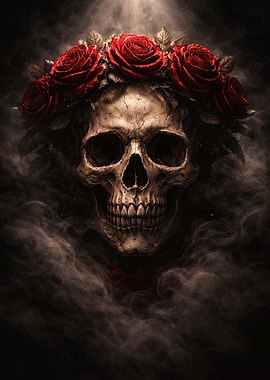 Skull with Rose Crown and Smoke