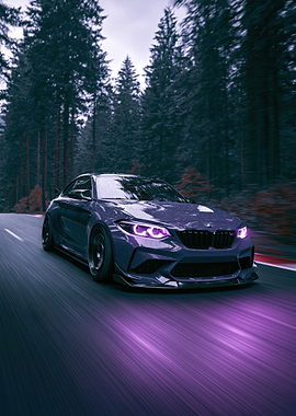 Purple BMW M2 on a Forest Road