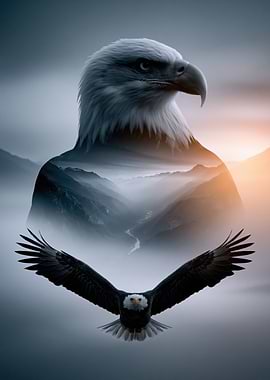 Eagle Over Mountains Double Exposure