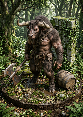 Minotaur with Axe in Forest