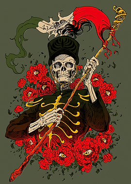 Skeleton Soldier with Flag and Roses