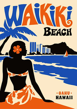 Waikiki Beach Vintage Poster