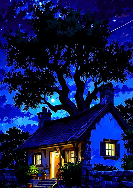 Enchanted Cottage at Night