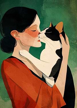 Woman kissing a cat