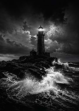 Lighthouse in a Stormy Sea Dark Aesthetic