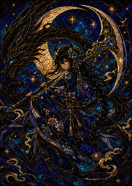Anime Girl with Dragon and Scythe