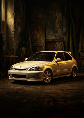 White Honda Civic Type R in a Workshop