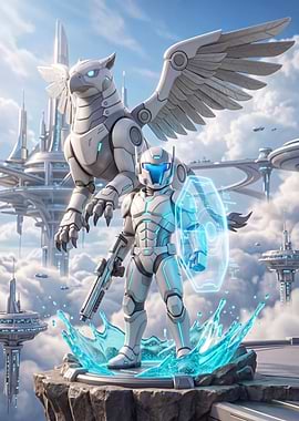 Futuristic Soldier and Griffin