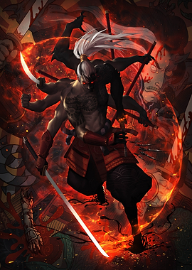 Multi-armed Samurai Warrior in Battle