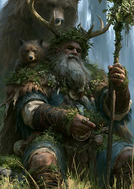 Forest Druid Guardian with Bears and Antlers