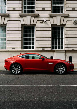 Red Jaguar F-Type Coupe on City Street