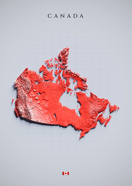 Canada Topographic Map - Color Shaded Relief, 3D Elevation Poster