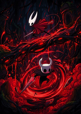 Hollow Knight Characters in Red Environment