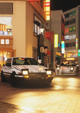 Night Street Race with Classic Cars